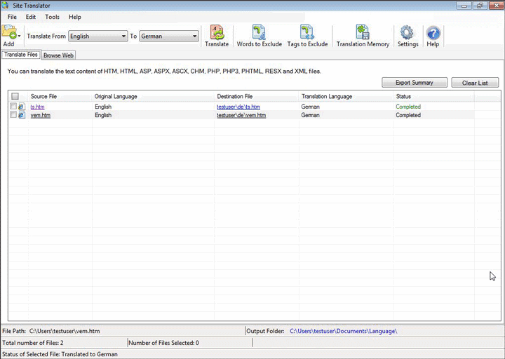 Site Translator Screenshot